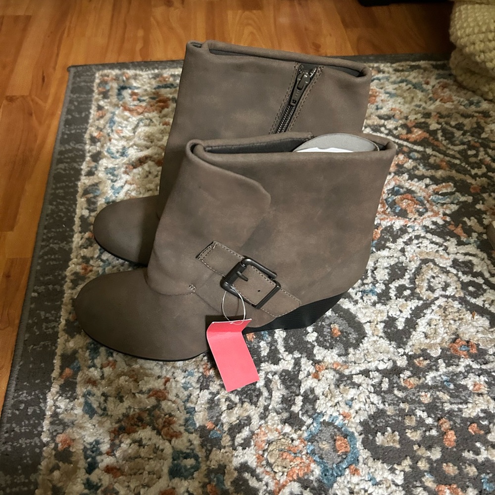 Brand new American rag taupe booties wedge size 9